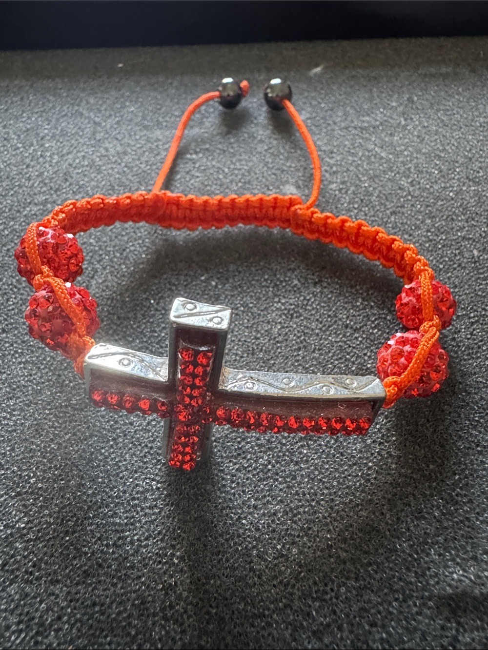 Fashion Jewelry Orange Crystal Cross Macramé Bracelet